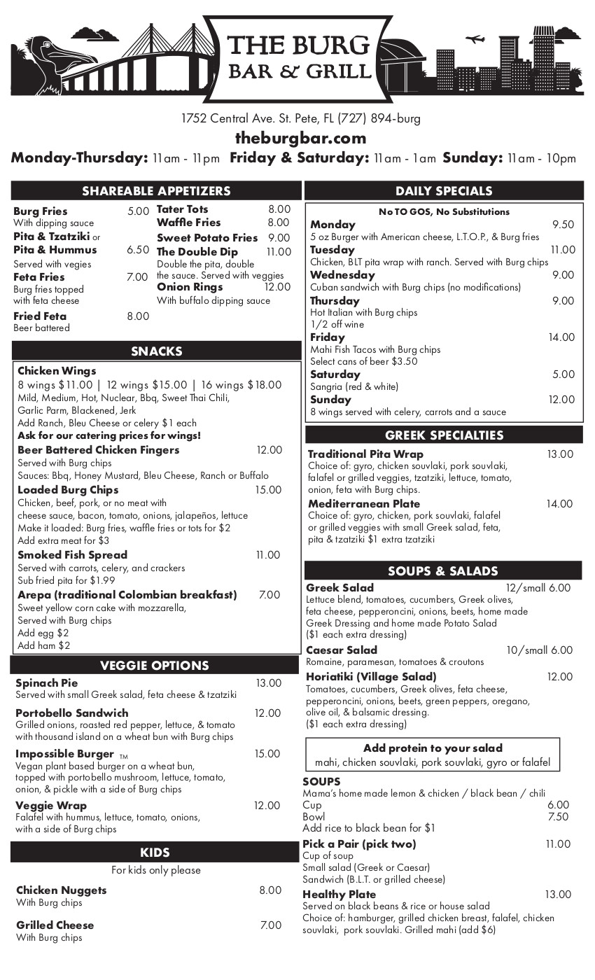 Burg Bar menu page one